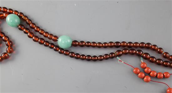 A Chinese Beijing glass and porcelain bead court necklace